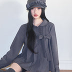 ILLIGO Ribbon pleated blouse gray
