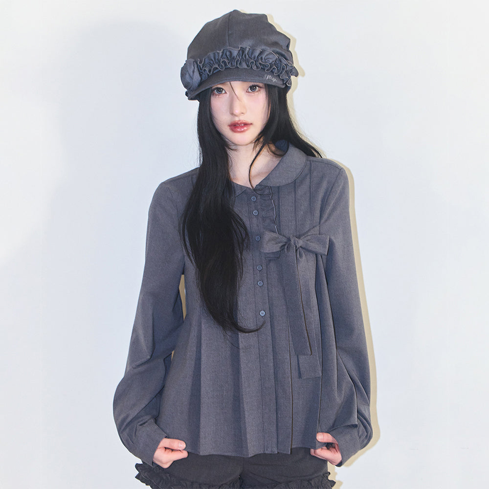 ILLIGO Ribbon pleated blouse gray