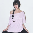 ILLIGO Sheer Ribbon Off Shoulder Top Pink
