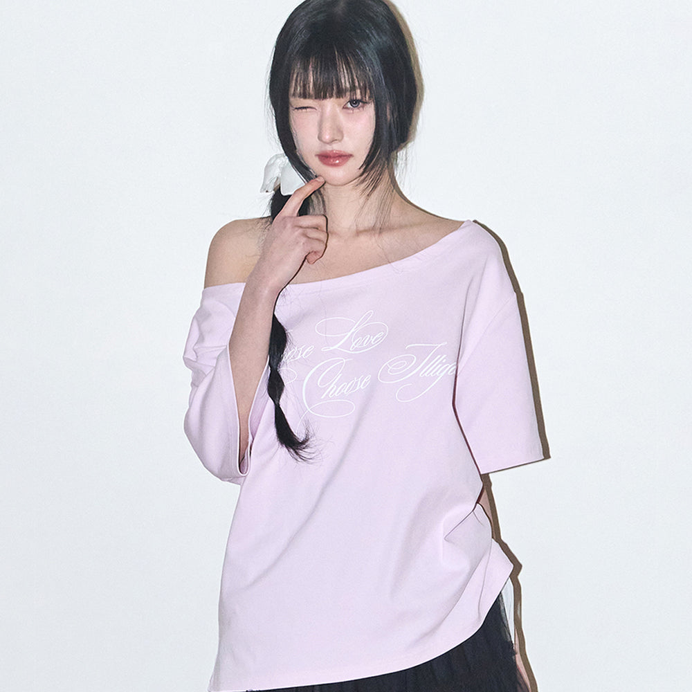 ILLIGO Sheer Ribbon Off Shoulder Top Pink