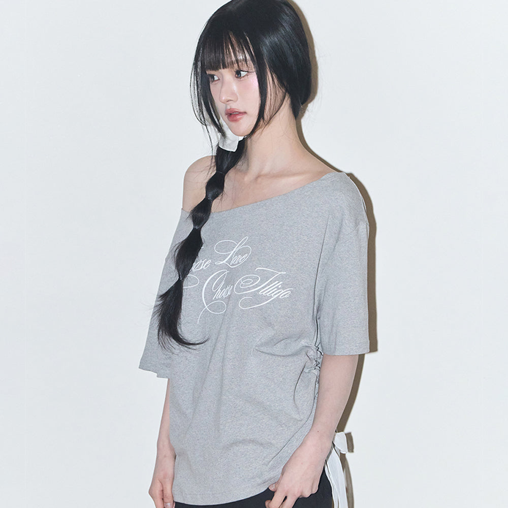 ILLIGO Sheer Ribbon Off Shoulder Top Melange