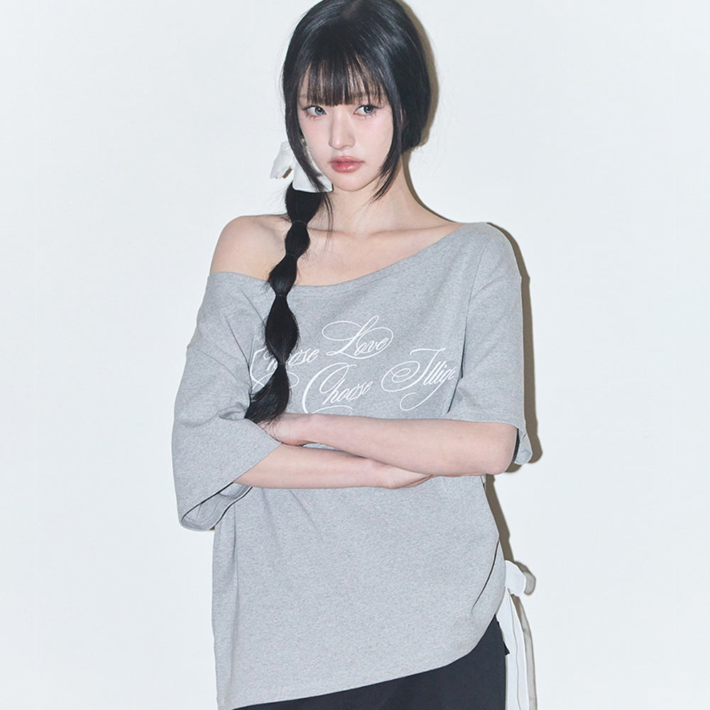 ILLIGO Sheer Ribbon Off Shoulder Top Melange