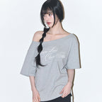 ILLIGO Sheer Ribbon Off Shoulder Top Melange