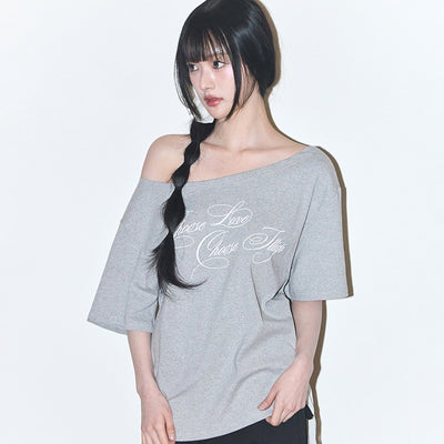 Sheer Ribbon Off Shoulder Top Melange