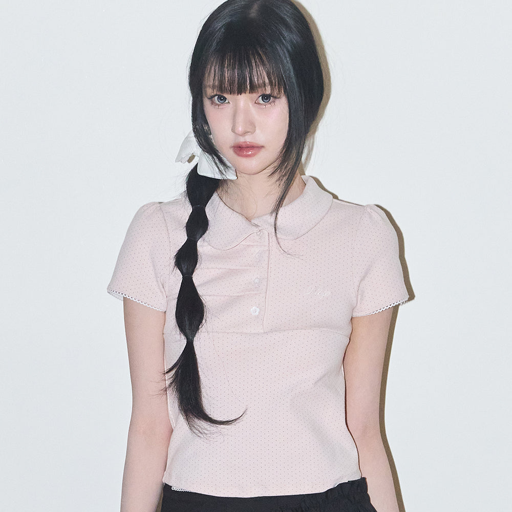 ILLIGO Dot pin tuck collar tee pink