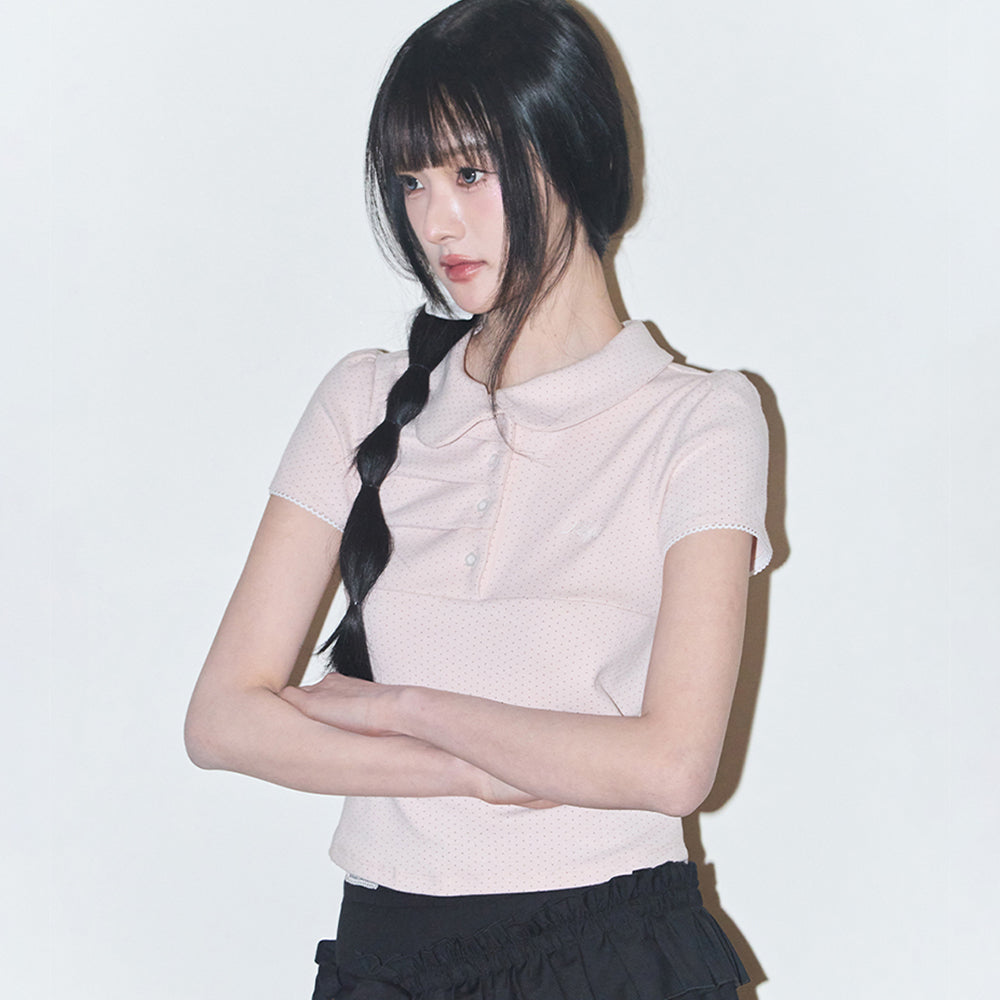 ILLIGO Dot pin tuck collar tee pink