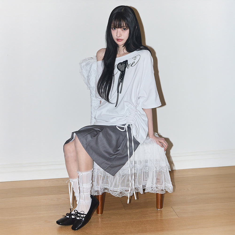 ILLIGO Love One Shoulder Overfit T-Shirt White