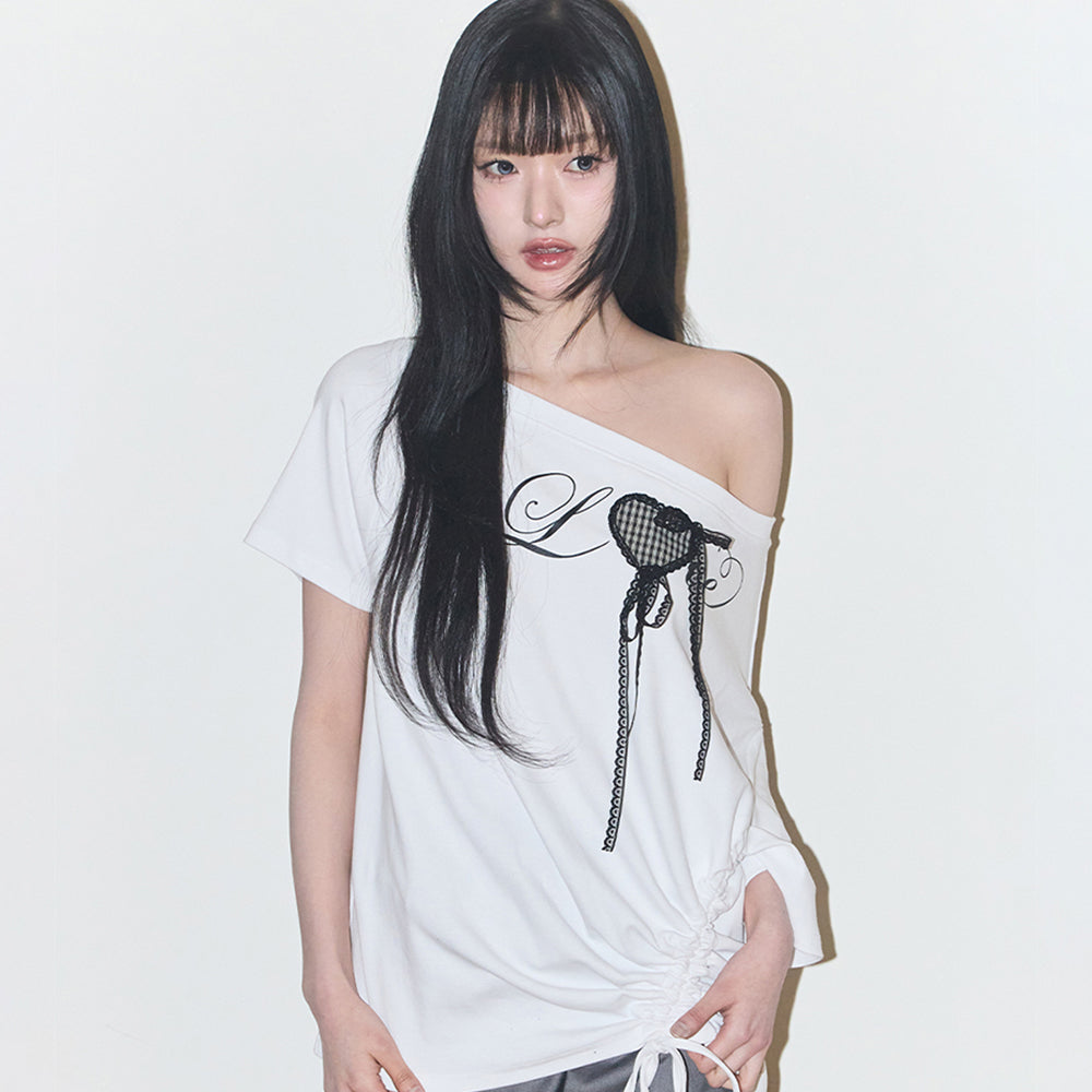 ILLIGO Love One Shoulder Overfit T-Shirt White