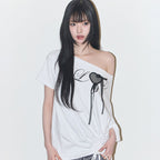 ILLIGO Love One Shoulder Overfit T-Shirt White