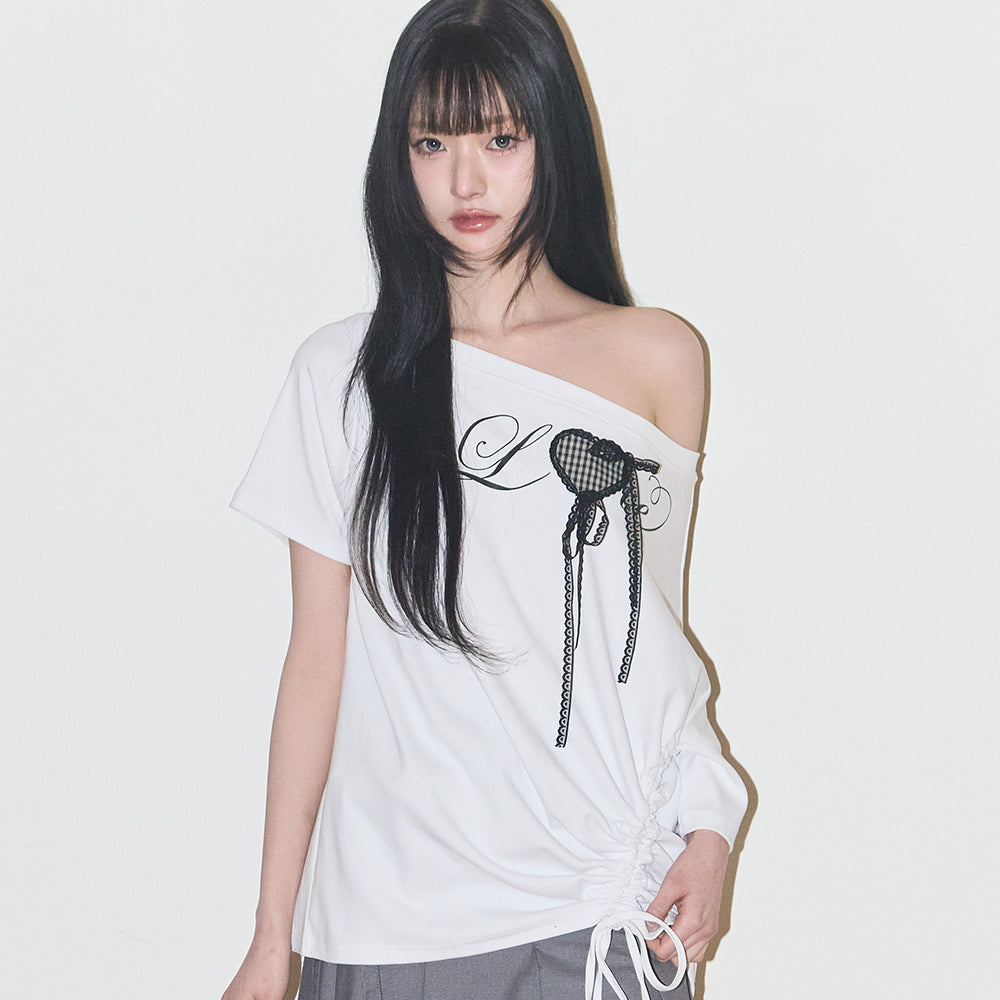 ILLIGO Love One Shoulder Overfit T-Shirt White