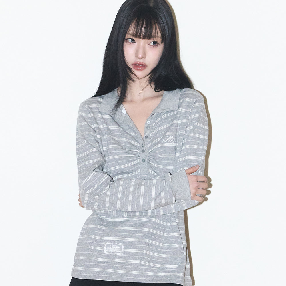 ILLIGO Open collar long sleeve melange