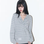 ILLIGO Open collar long sleeve melange