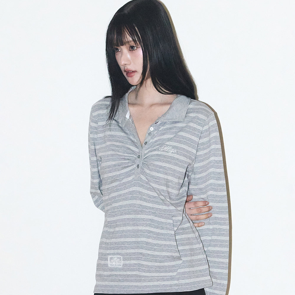 ILLIGO Open collar long sleeve melange