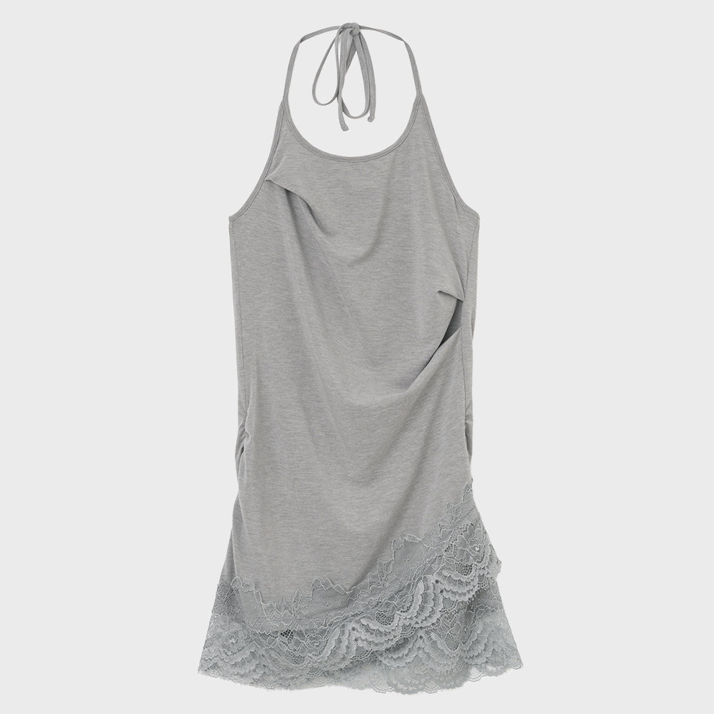 MILLO WOMEN Lace halter sleeveless top [gray]