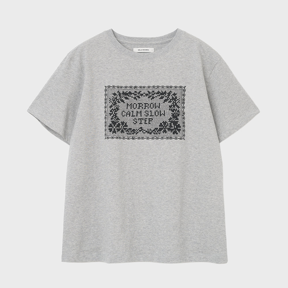 MILLO WOMEN Crochet graphic t-shirt [melange gray]
