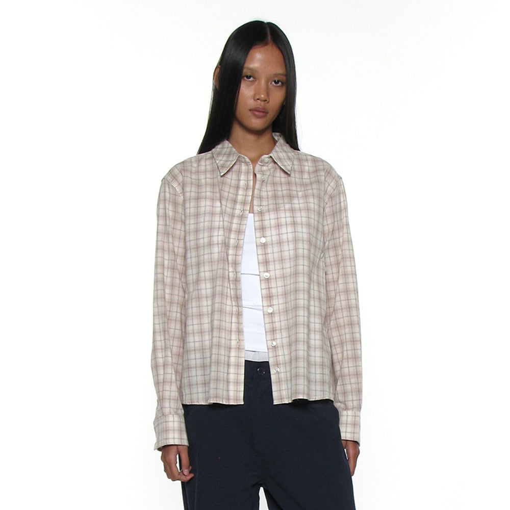 PARTIMENTO WOMEN PWC 2WAY ASYMMETRIC CHECK SHIRT_BEIGE