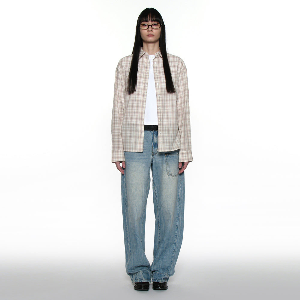 PARTIMENTO WOMEN PWC 2WAY ASYMMETRIC CHECK SHIRT_BEIGE