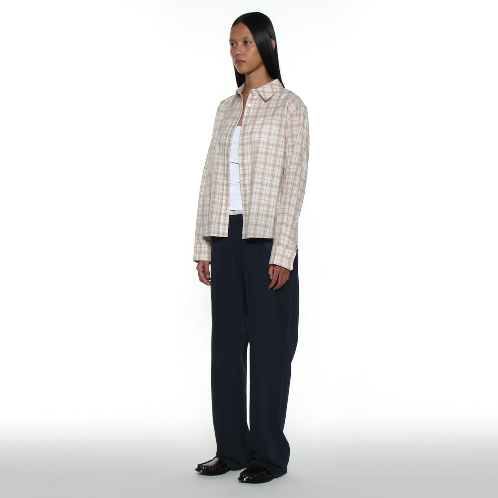 PARTIMENTO WOMEN PWC 2WAY ASYMMETRIC CHECK SHIRT_BEIGE