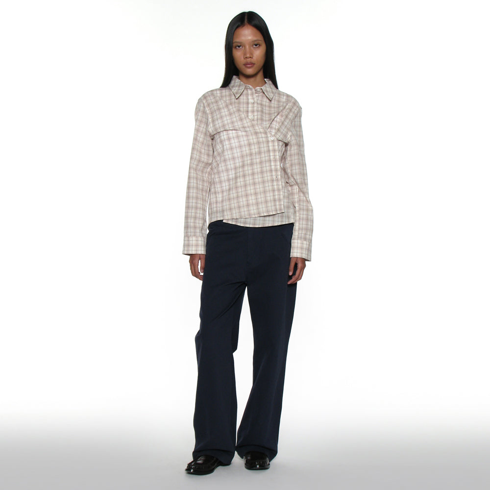 PARTIMENTO WOMEN PWC 2WAY ASYMMETRIC CHECK SHIRT_BEIGE