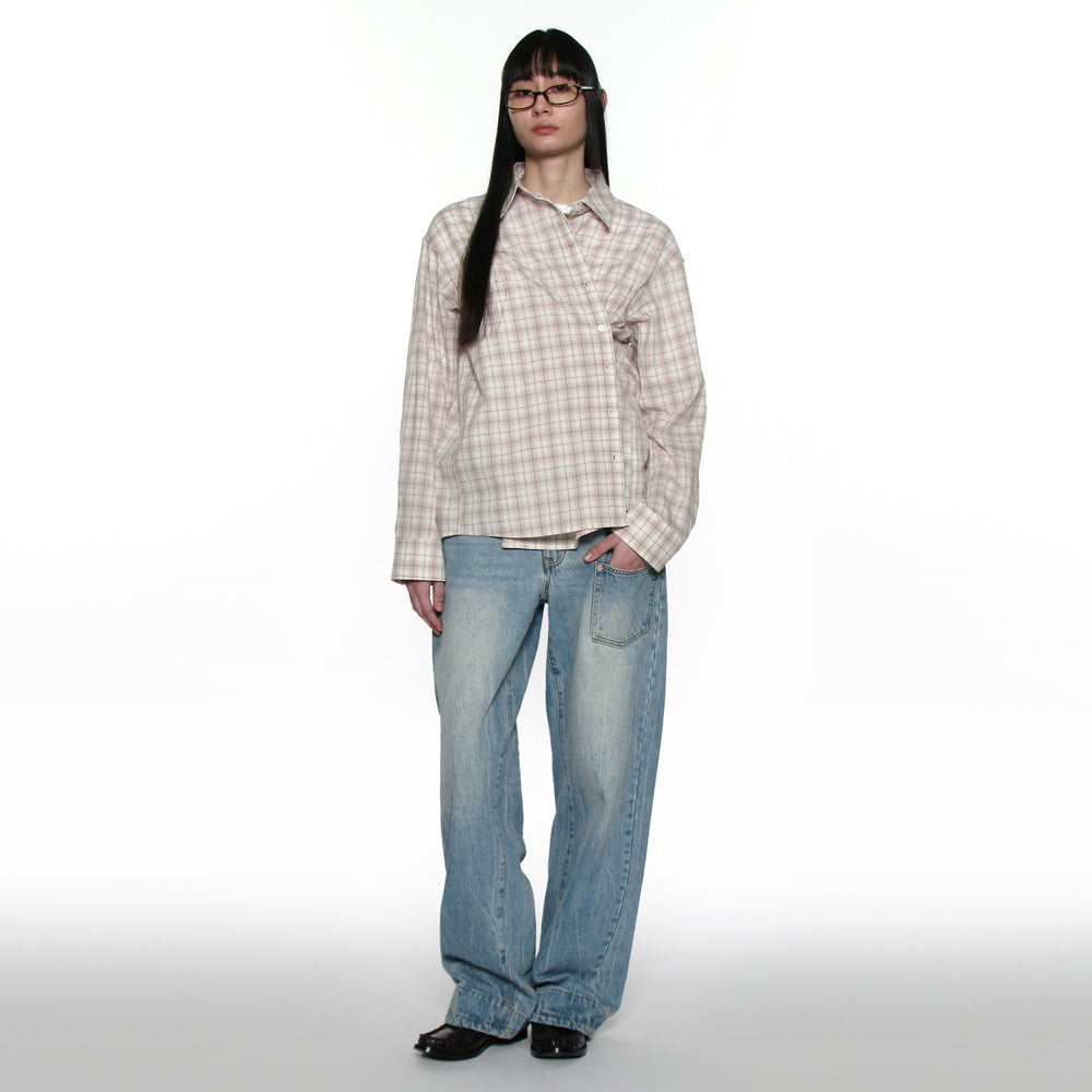 PARTIMENTO WOMEN PWC 2WAY ASYMMETRIC CHECK SHIRT_BEIGE