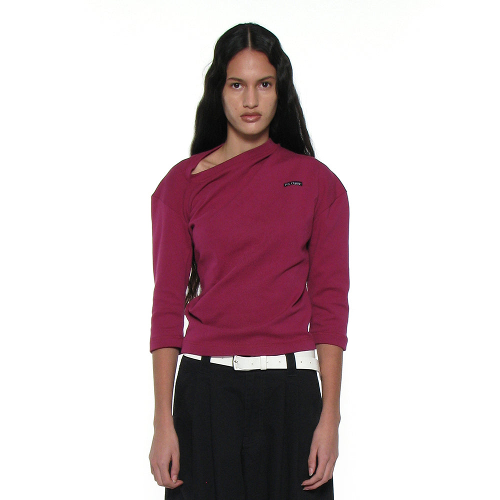 PARTIMENTO WOMEN PWC TWIST THREE-QUARTER SLEEVE TEE_PLUM