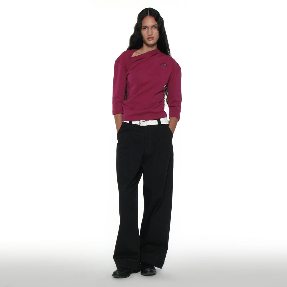 PARTIMENTO WOMEN PWC TWIST THREE-QUARTER SLEEVE TEE_PLUM
