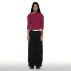 PARTIMENTO WOMEN PWC TWIST THREE-QUARTER SLEEVE TEE_PLUM