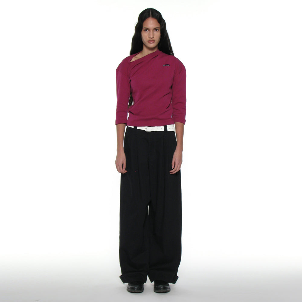 PARTIMENTO WOMEN PWC TWIST THREE-QUARTER SLEEVE TEE_PLUM