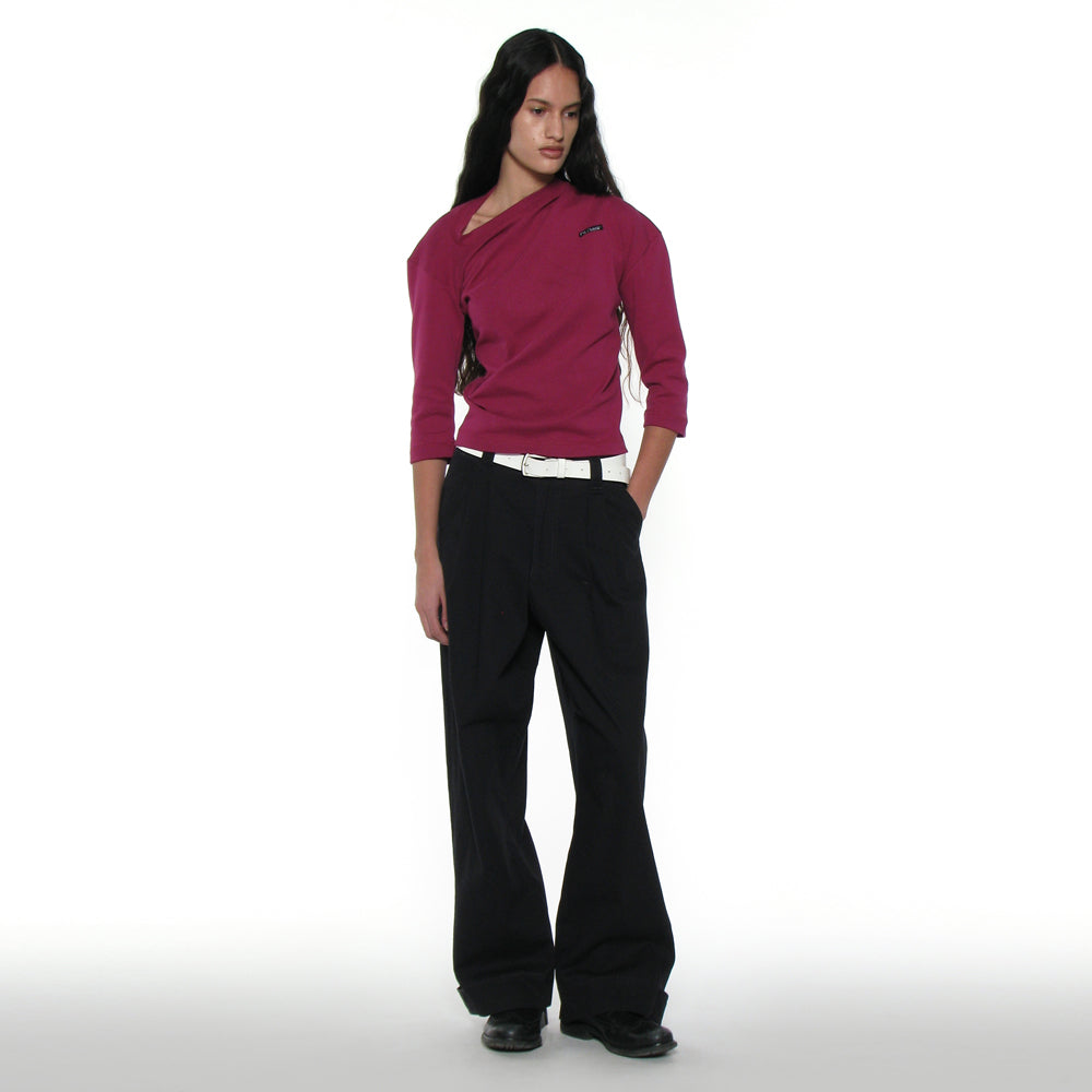 PARTIMENTO WOMEN PWC TWIST THREE-QUARTER SLEEVE TEE_PLUM