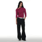 PARTIMENTO WOMEN PWC TWIST THREE-QUARTER SLEEVE TEE_PLUM