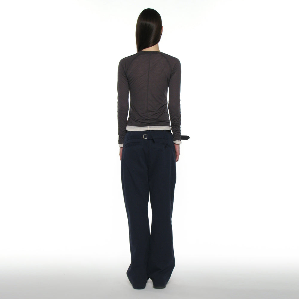 PARTIMENTO WOMEN PWC SHEER RAGLAN STITCH LONG SLEEVE TEE_CHARCOAL