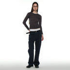 PARTIMENTO WOMEN PWC SHEER RAGLAN STITCH LONG SLEEVE TEE_CHARCOAL