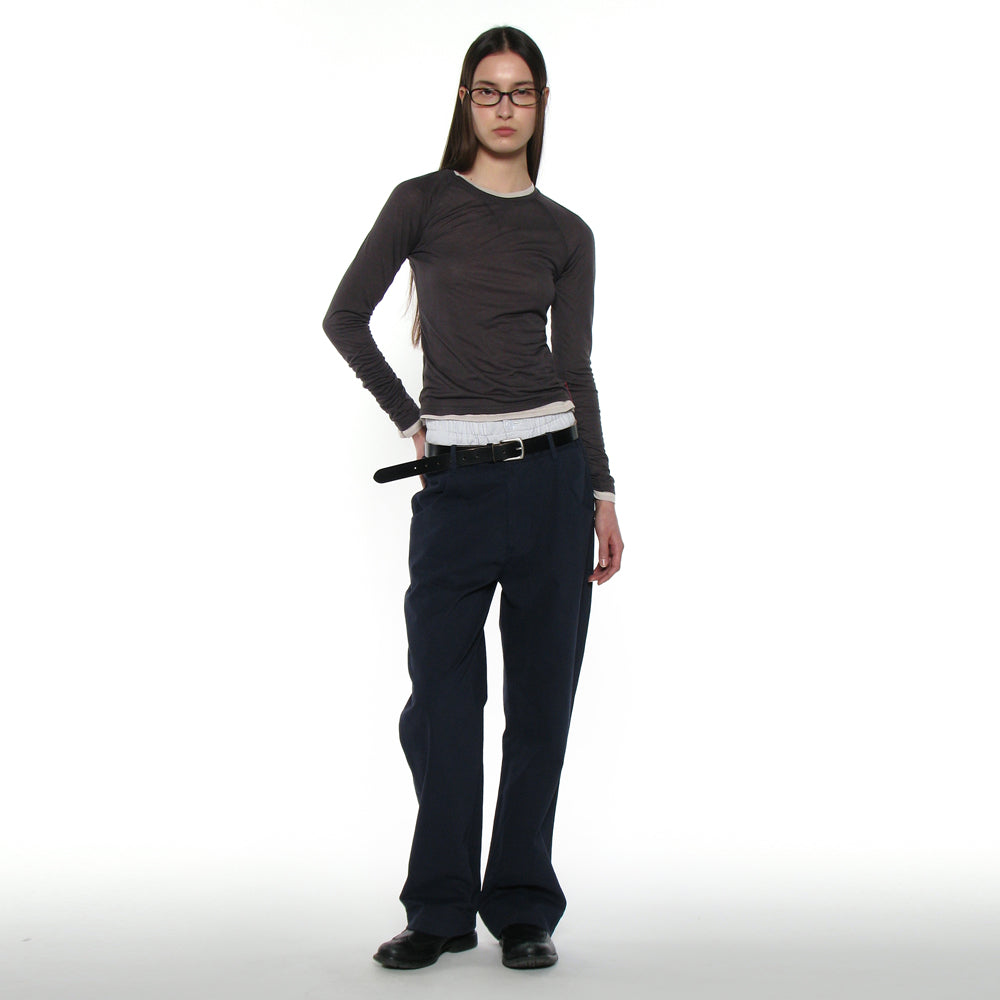 PARTIMENTO WOMEN PWC SHEER RAGLAN STITCH LONG SLEEVE TEE_CHARCOAL