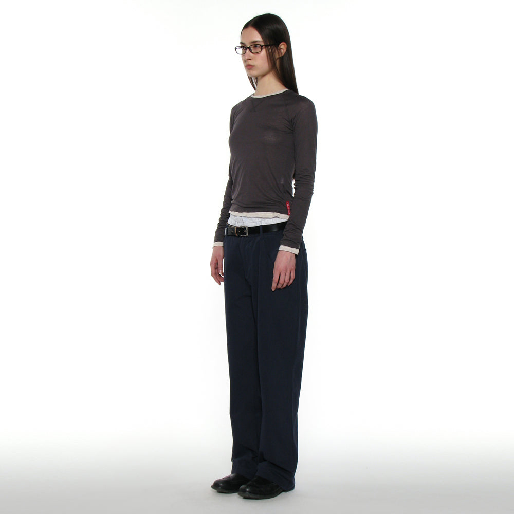 PARTIMENTO WOMEN PWC SHEER RAGLAN STITCH LONG SLEEVE TEE_CHARCOAL