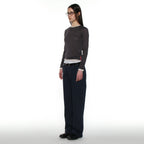 PARTIMENTO WOMEN PWC SHEER RAGLAN STITCH LONG SLEEVE TEE_CHARCOAL