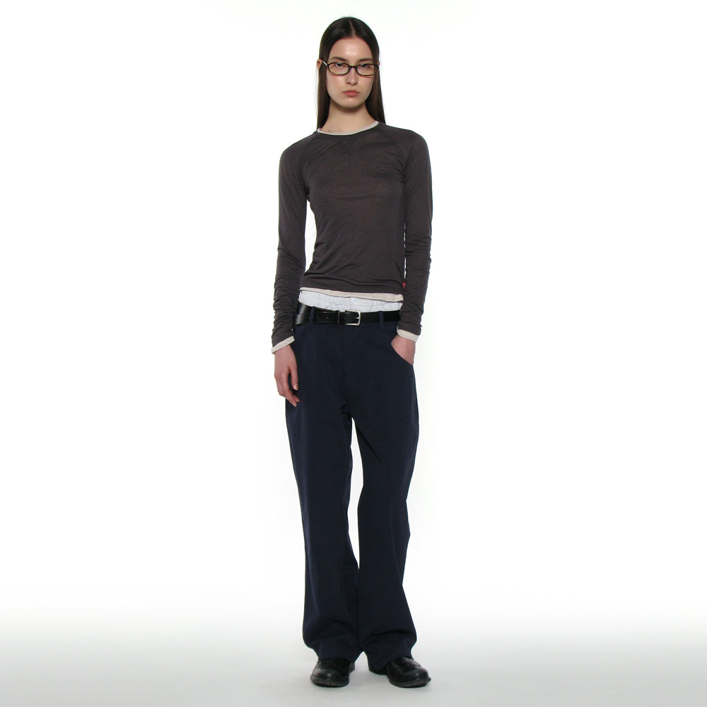 PARTIMENTO WOMEN PWC SHEER RAGLAN STITCH LONG SLEEVE TEE_CHARCOAL