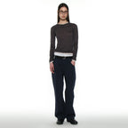 PARTIMENTO WOMEN PWC SHEER RAGLAN STITCH LONG SLEEVE TEE_CHARCOAL