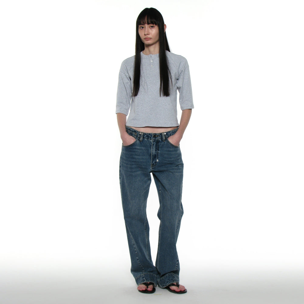 PARTIMENTO WOMEN PWC HENLEY NECK THREE-QUARTER SLEEVE TEE_MELANGE