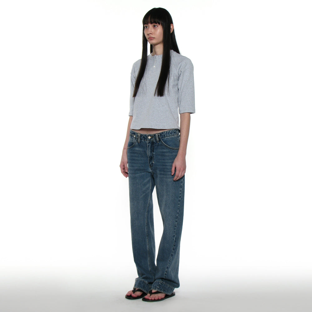 PARTIMENTO WOMEN PWC HENLEY NECK THREE-QUARTER SLEEVE TEE_MELANGE