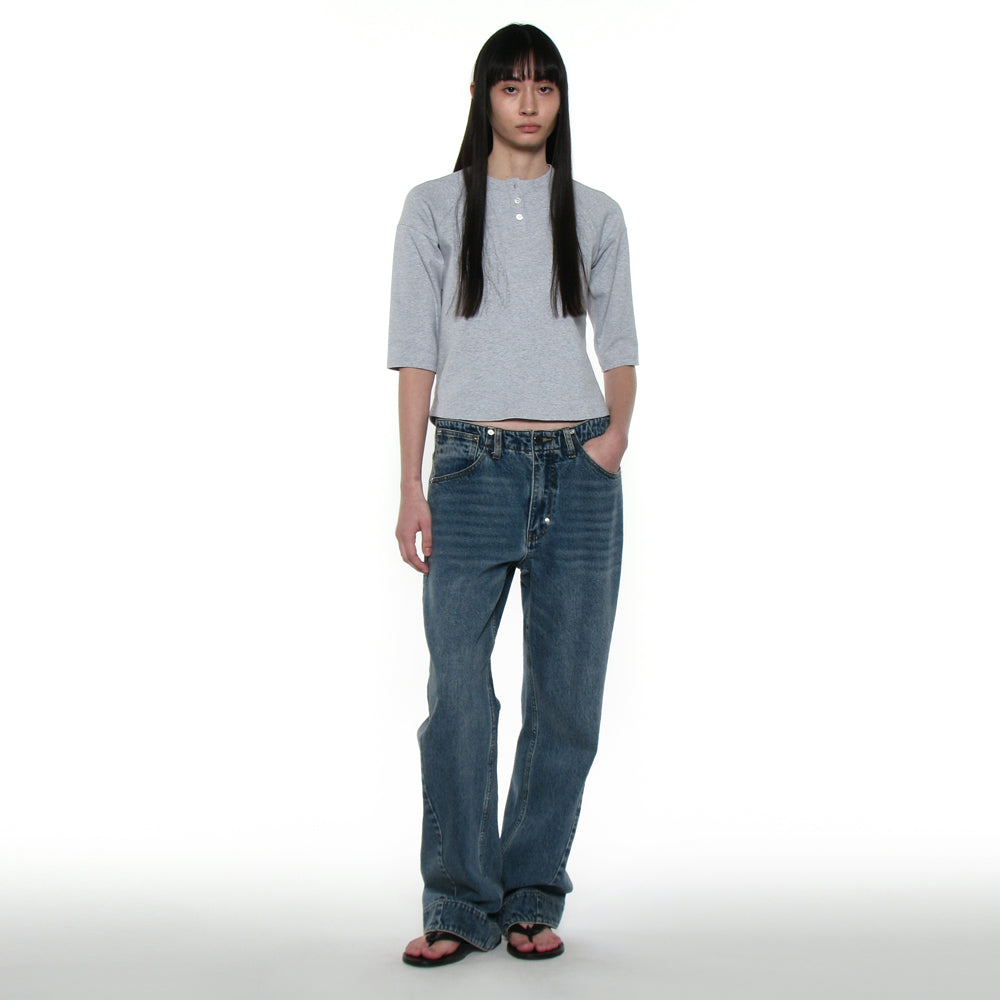 PARTIMENTO WOMEN PWC HENLEY NECK THREE-QUARTER SLEEVE TEE_MELANGE