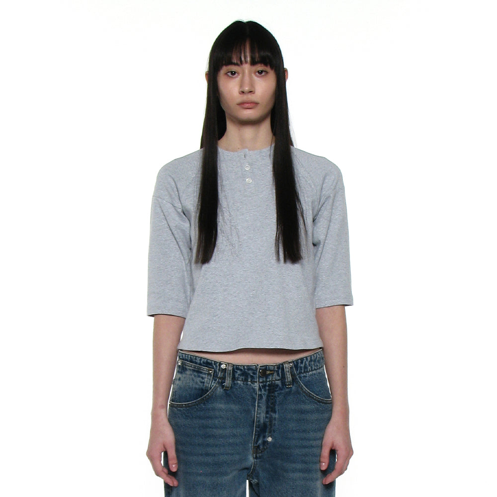 PARTIMENTO WOMEN PWC HENLEY NECK THREE-QUARTER SLEEVE TEE_MELANGE