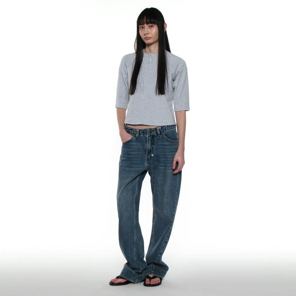 PARTIMENTO WOMEN PWC HENLEY NECK THREE-QUARTER SLEEVE TEE_MELANGE