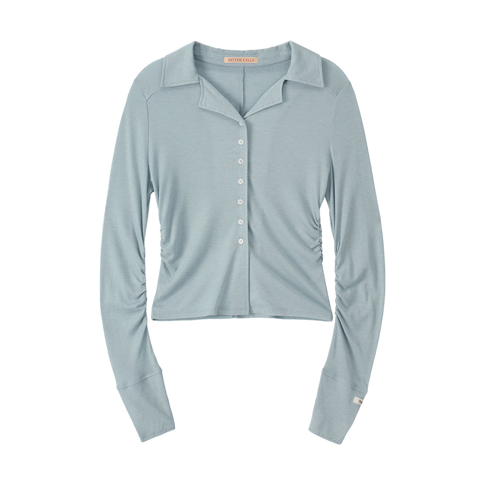 BITTERCELLS Essential Shirring Slim Fit Shirt-Blue
