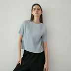 YOYOYOY Half moon short sleeve pleated blouse_2colors