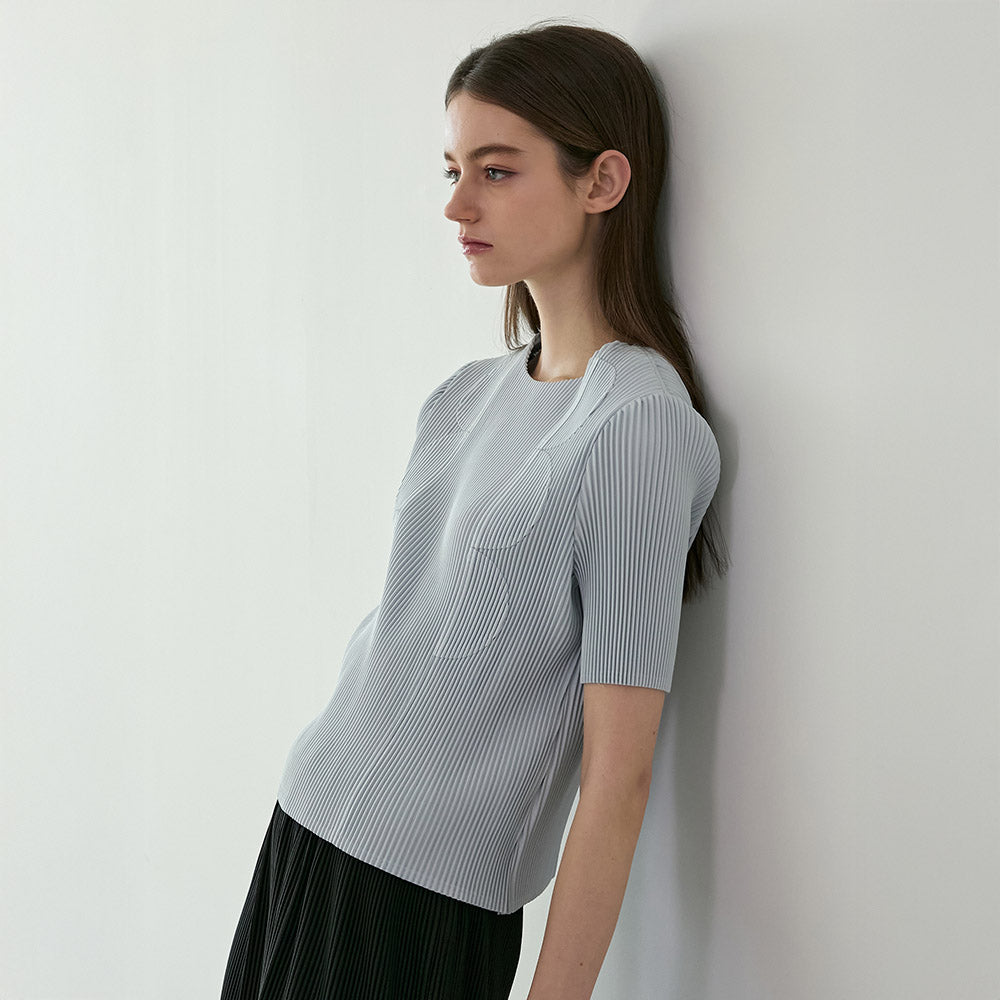 YOYOYOY Half moon short sleeve pleated blouse_2colors