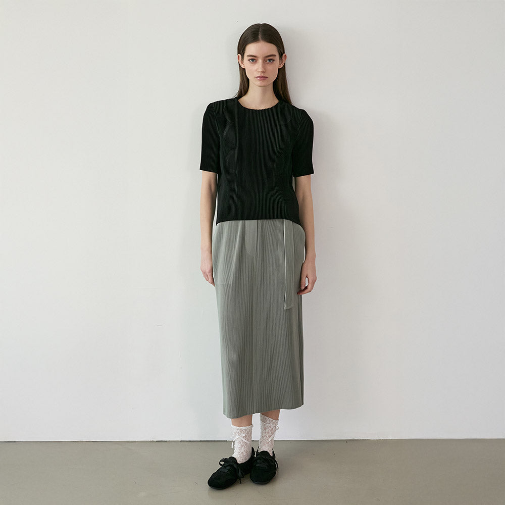 YOYOYOY Half moon short sleeve pleated blouse_2colors