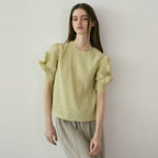 YOYOYOY Wave short sleeve pleated blouse_2colors