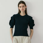 YOYOYOY Wave short sleeve pleated blouse_2colors
