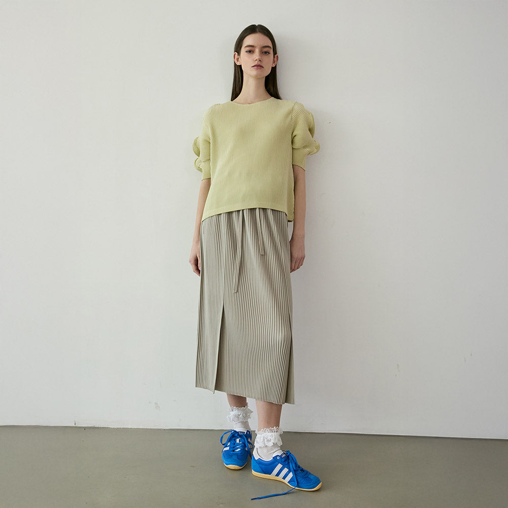 YOYOYOY Wave short sleeve pleated blouse_2colors