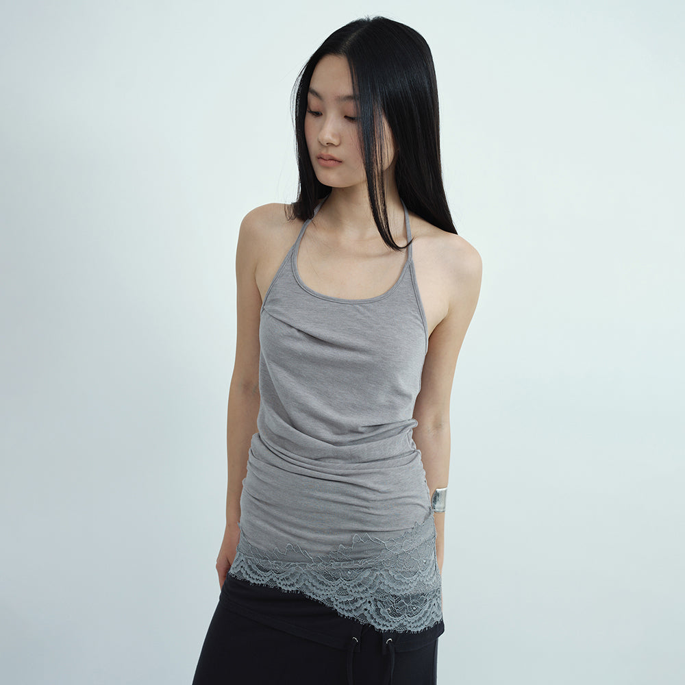 MILLO WOMEN Lace halter sleeveless top [gray]
